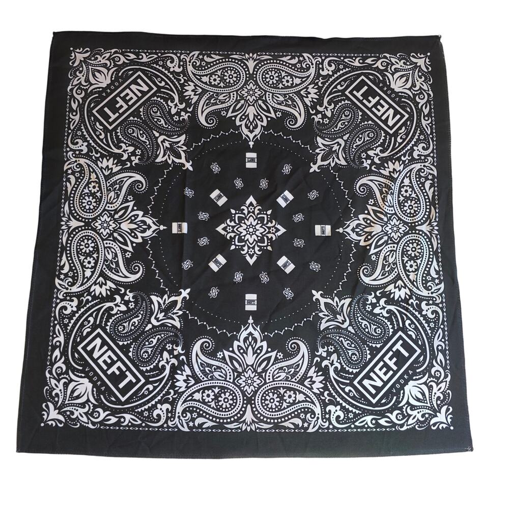 NEFT Vodka Promotional Black Paisley‎ Novelty Bandana Handkerchief